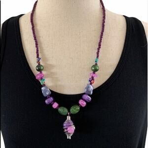 Diffuser Pink and green statement‎ necklace.
